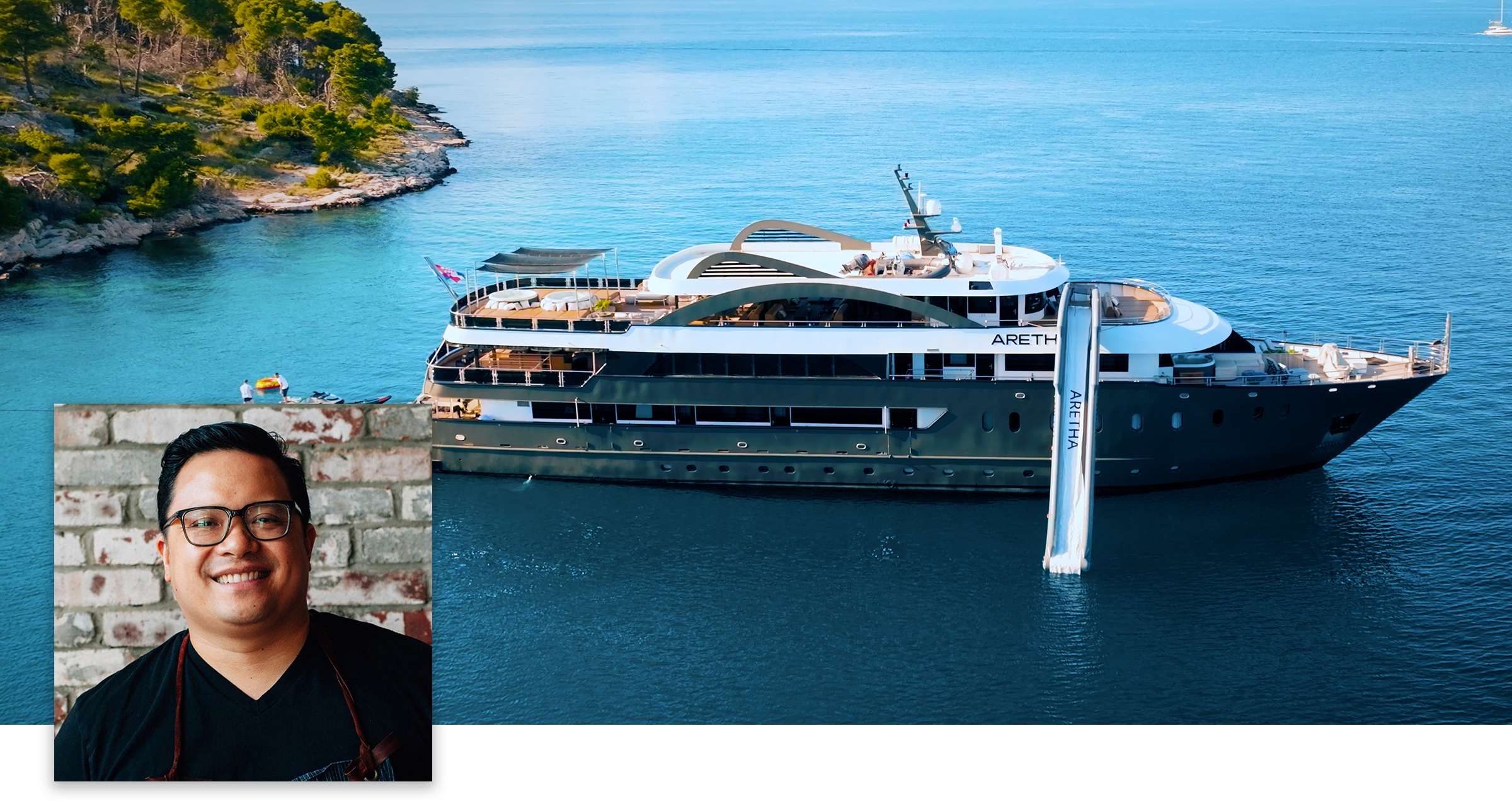 Private yacht anchored in a secluded Adriatic cove along the Croatian coast