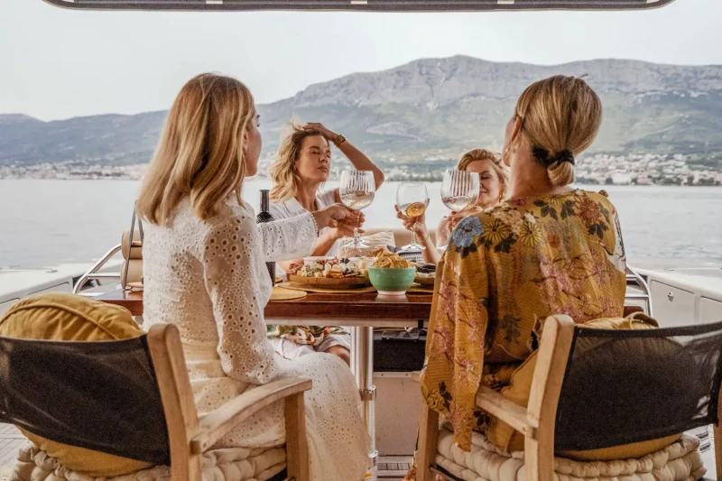 People drinking croatian wine on Fashion 68 Cantiere Navale