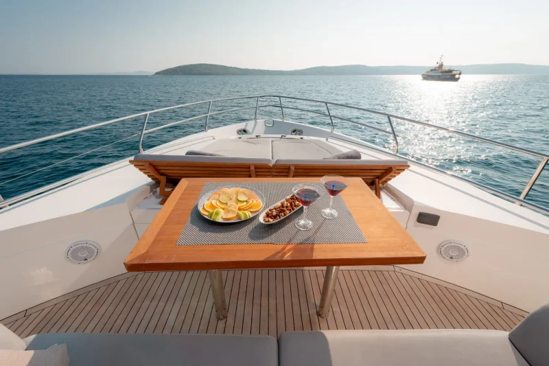 Princess 72 yacht, tecktable and sunbead