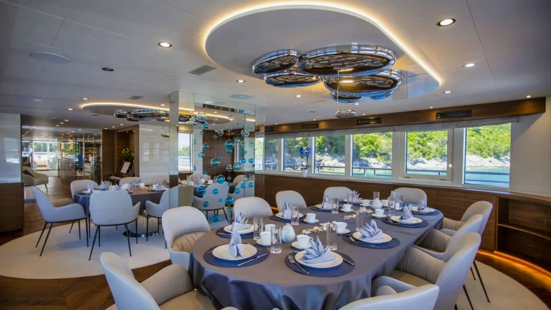 Custom Line Anthea Yacht interior, dining room