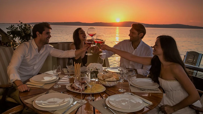 People drinking local Dalmatina wine on Boroward Mariane 30M Auriane