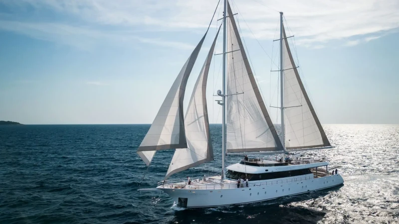 Custom Line 143 Aurum Sky yacht sailing near Croatian Island of Hvar