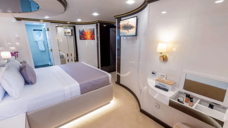 Custom Line 143 Aurum Sky yacht bedroom with toilet
