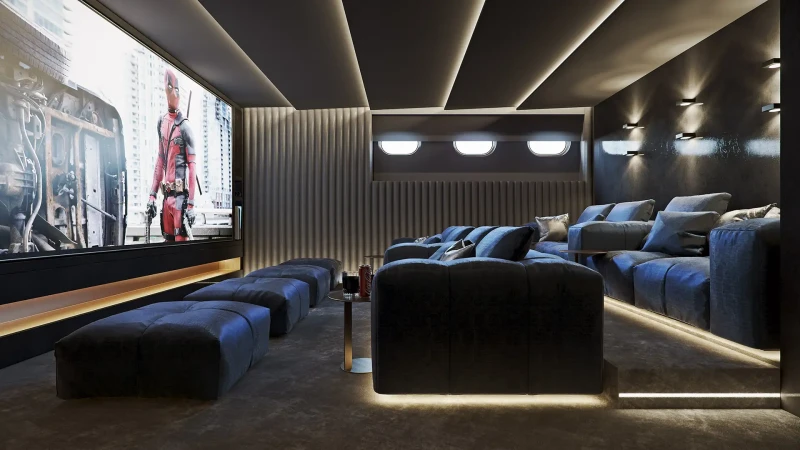 Custom-made Black Swan yacht, theatre room