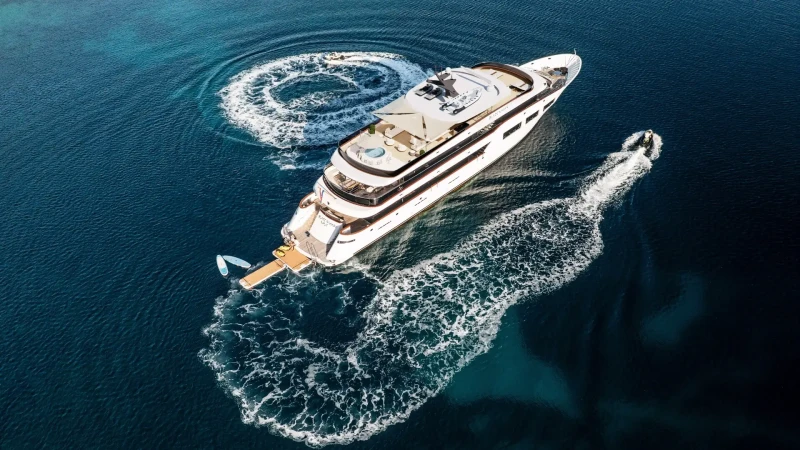 Custom-made Black Swan yacht anchored in Adriatic