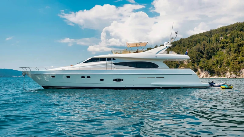Ferretti Yacht 730 Marino anchored near the Croatian island of Hvar