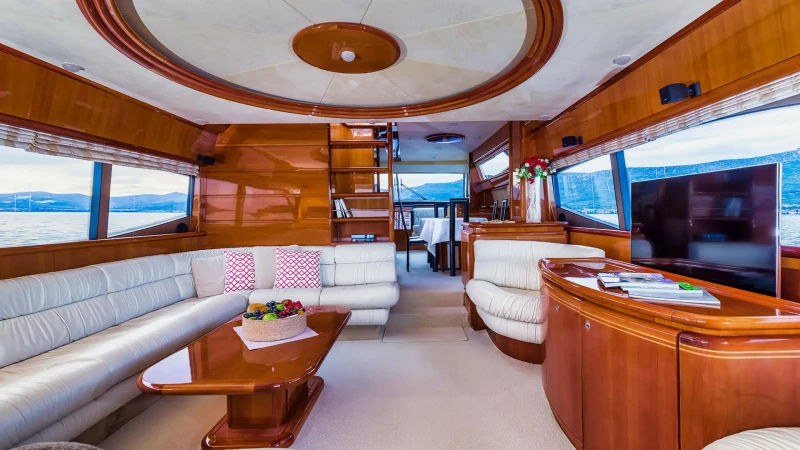 Ferretti Yacht 730 Marino living room with tv