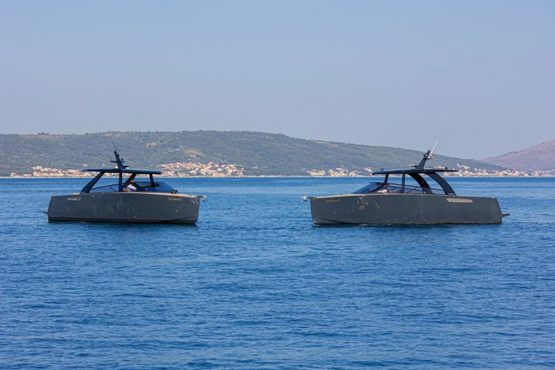 Two Colnago 35 speed boats anchored near each other in the Adriatic
