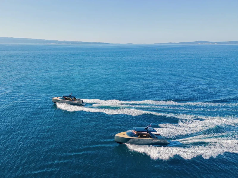 Two Colnago 35 speed boats sailing along Croatian coastline