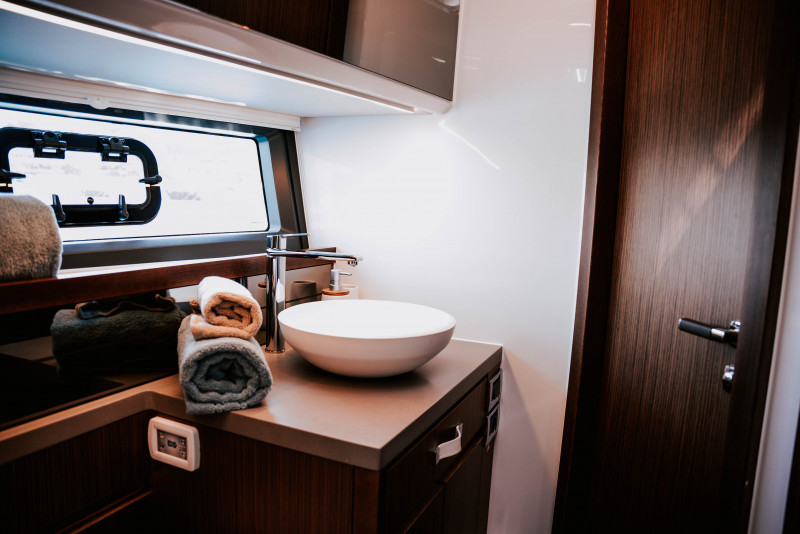 Elegant yacht bathroom with modern amenities