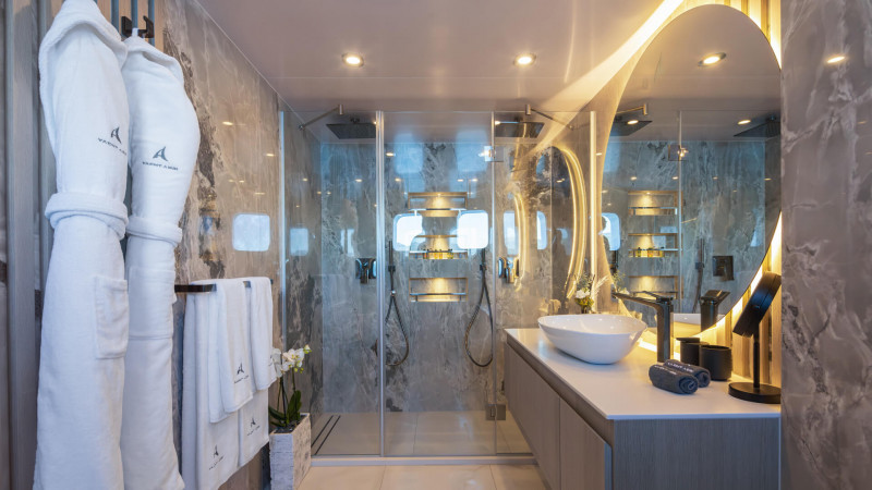 Spacious yacht bathroom with modern amenities