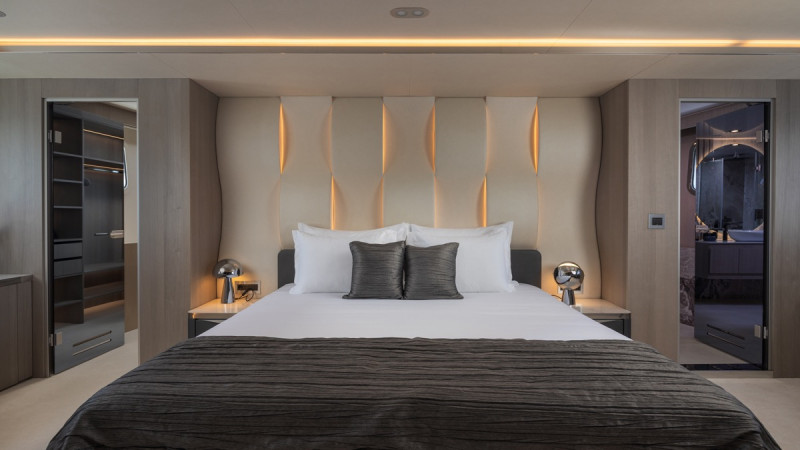 Elegant yacht bedroom featuring modern decor