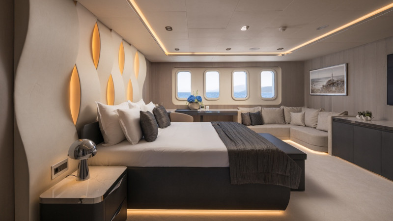 Sleek and minimalistic yacht bedroom