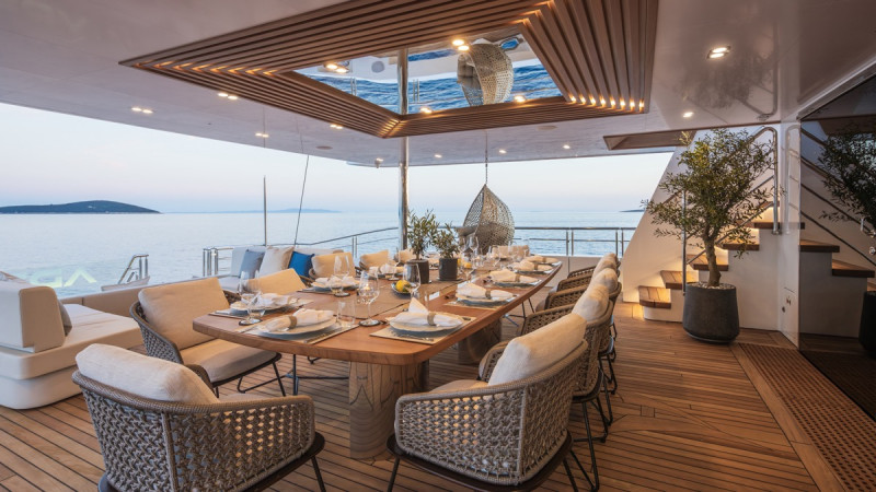 Luxury yacht dining area